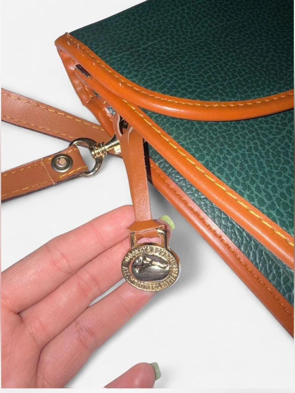 Vintage Dooney and Burke Dark Green Leather Briefcase with Brown Trim